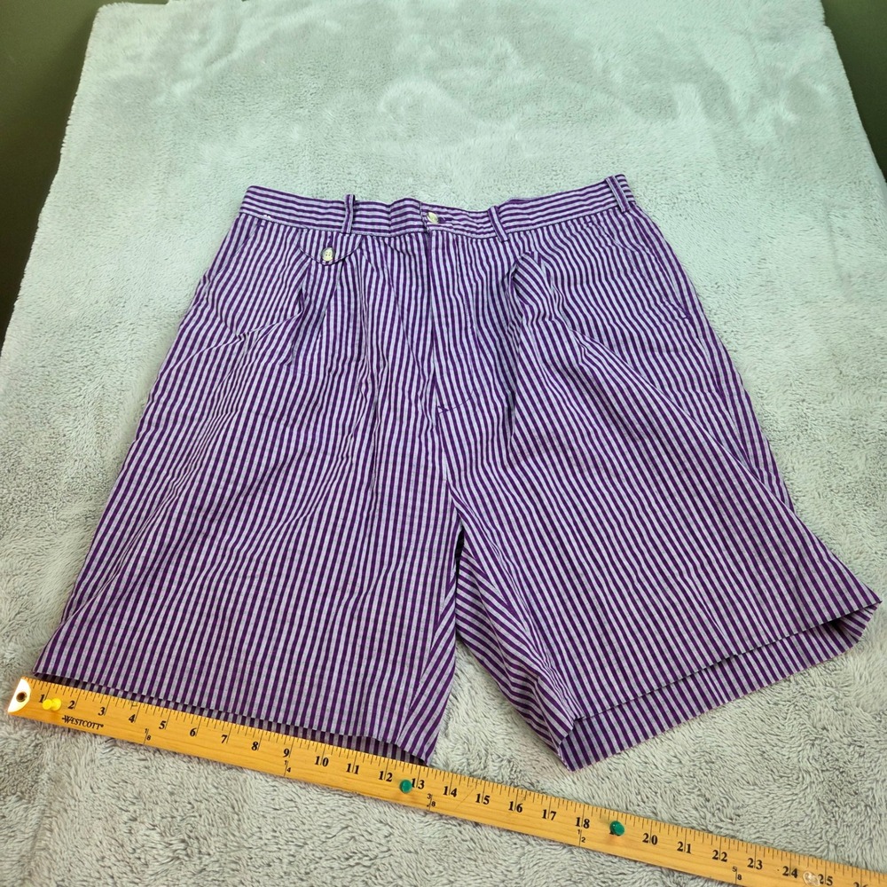 Izod Club Pleated Shorts Mens 38 Cotton Vertical Stripe Casual Golf Purple White